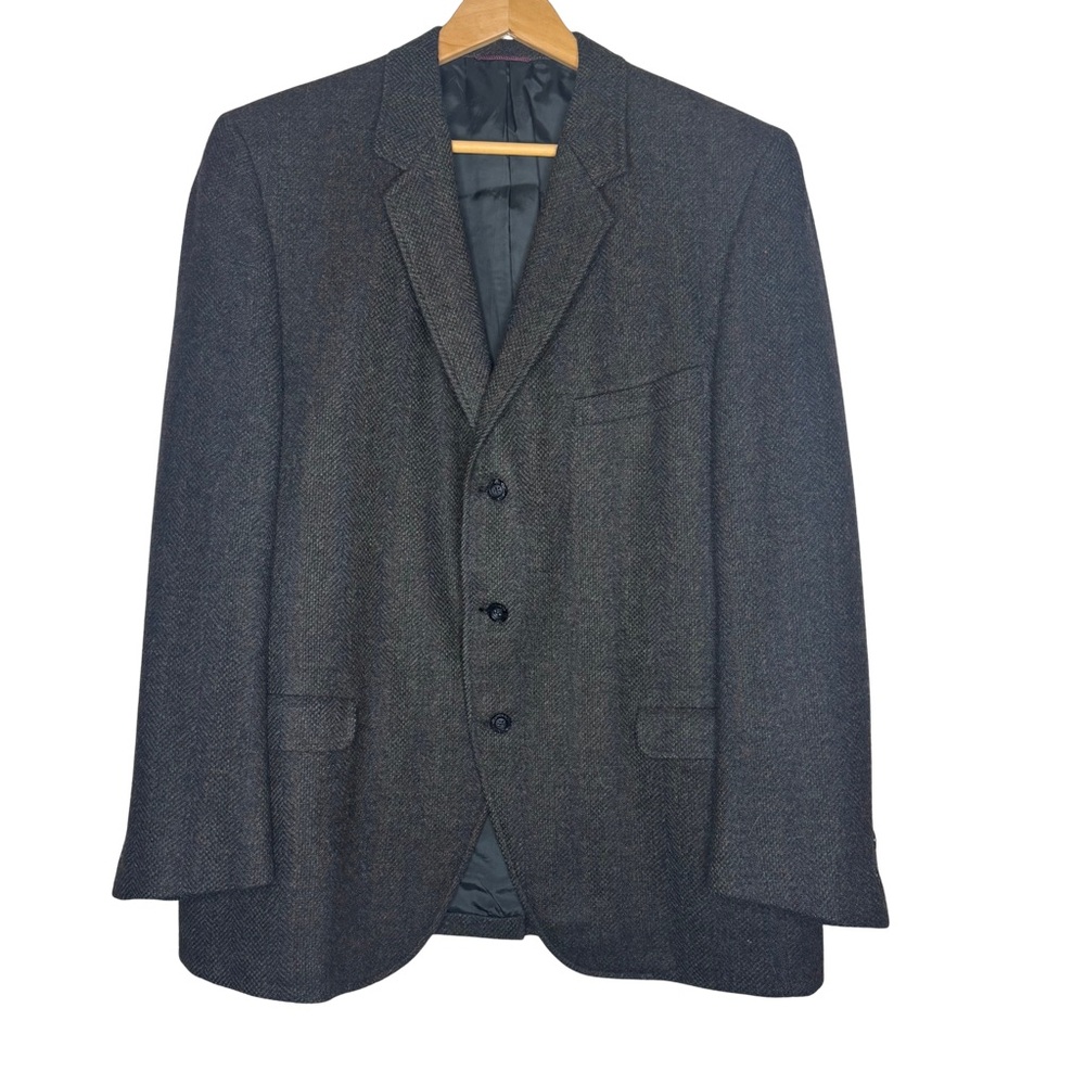 Hart Schaffner & Marx Wool Blanket Weave Gray Tweed Sport Coat Mens 44R VTG